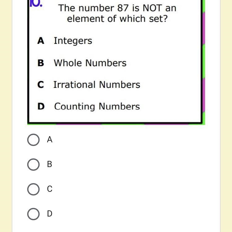 The number 87 is NOT an element of which set?-example-1