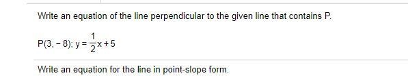 Write an equation of the line perpendicular to the given line that contains P.-example-1