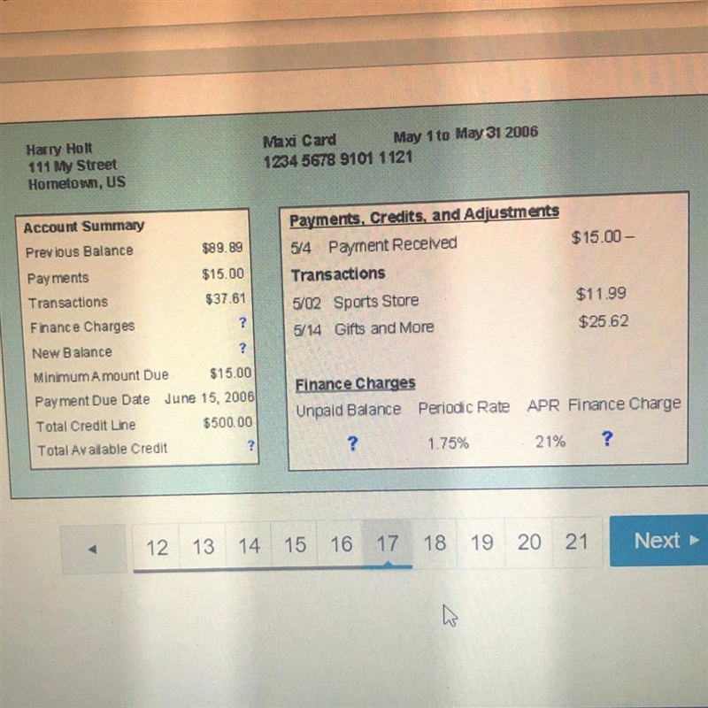 What is Harry's unpaid balance? 0 $74.89 O $89.89 O $112.50 0 $127.50-example-1