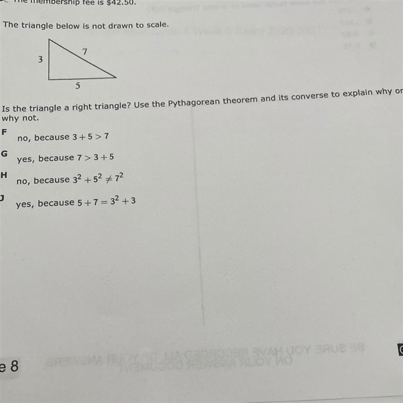 Is the triangle a right triangle?use the Pythagorean theorem and its converse to explain-example-1