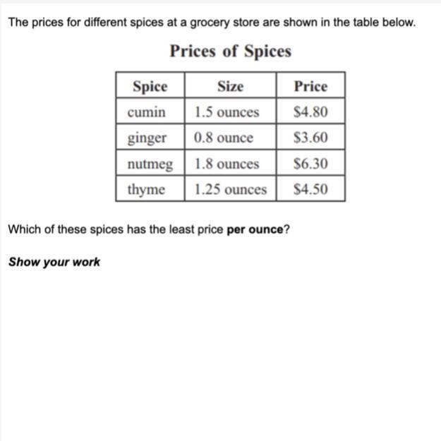 Which of these spices has the least price per ounce?-example-1