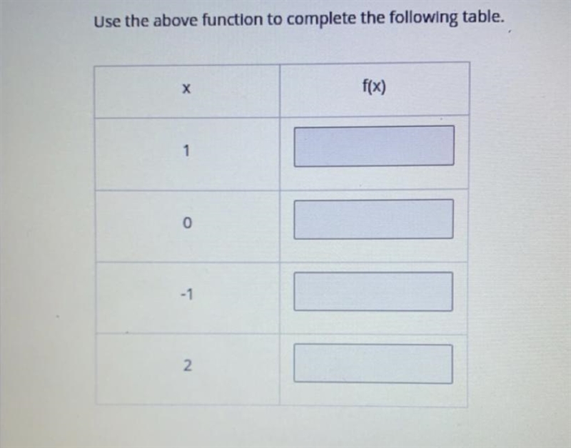 Help me asap!!!! Consider the function, y= 2x – 1 use the above function to complete-example-1