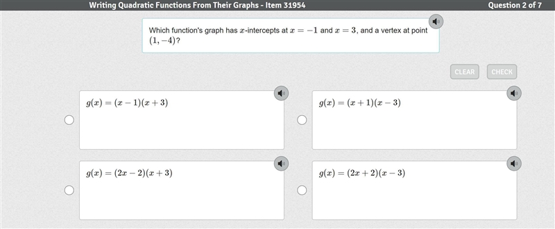 Which function's graph has x-intercepts at x=−1 and x=3, and a vertex at point (1,−4)?-example-1