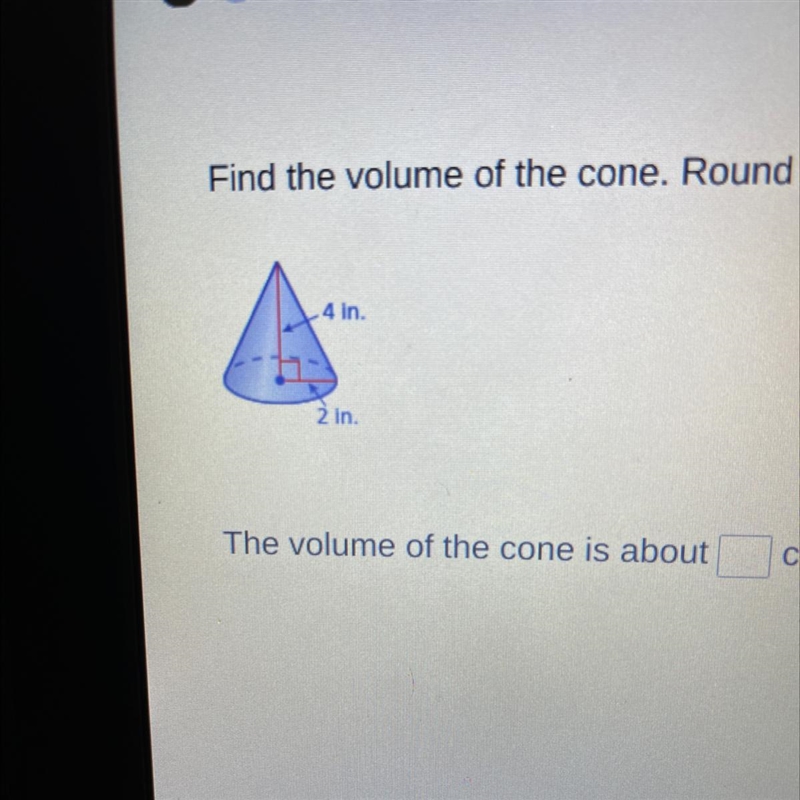 Find the volume of the cone. Round your answer to the nearest tenth. The volume of-example-1