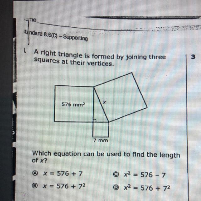 A right triangle is formed by joining three squares at their vertices. Which equation-example-1