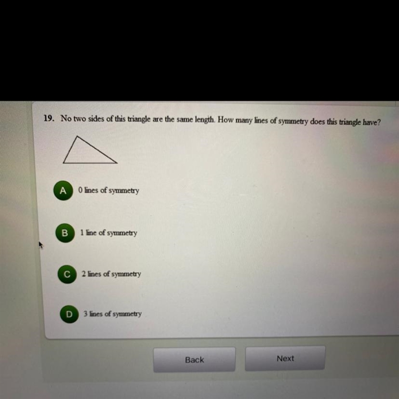 ￼how many lines of symmetry does does this triangle have ?-example-1