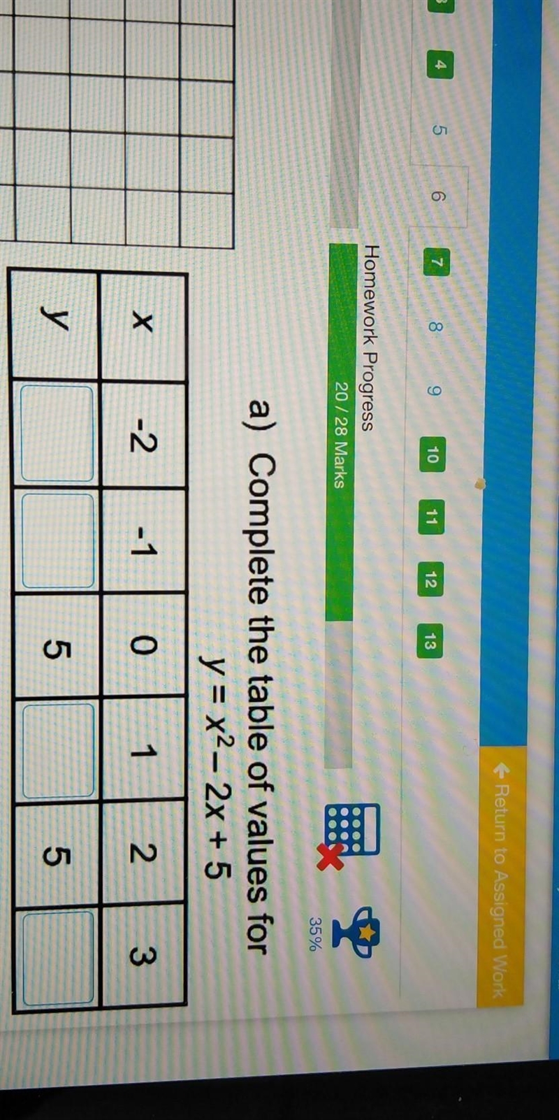 A) Complete the table of values for y = x^2–2x + 5 ​-example-1