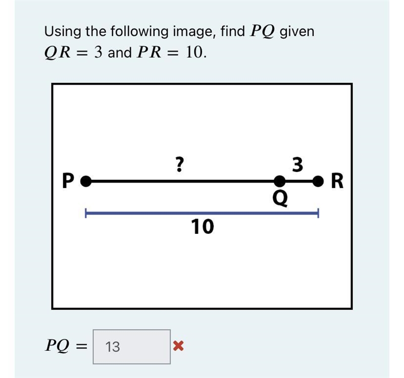 Using the following image,find PQ given QR = 3 and PR =10-example-1