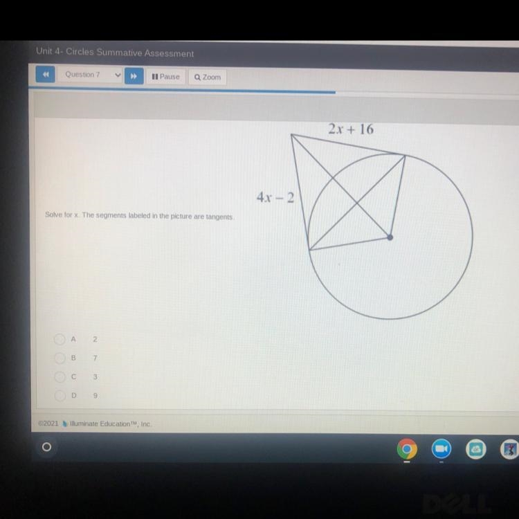 Solve for x. The segments labeled in the picture are the tangets.-example-1