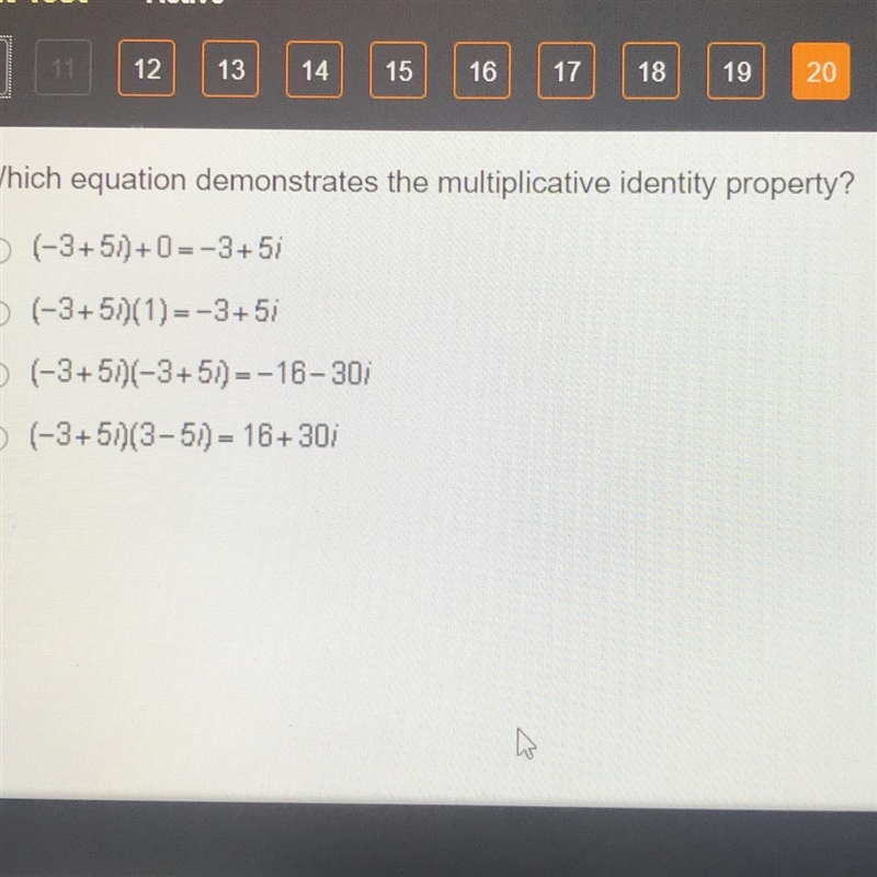 Which equation demonstrates the multiplicative identity property?-example-1