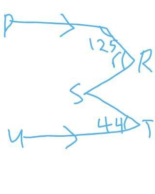 In the diagram above,PQR=125°, QRS=r,RST=80°and STU=44°. Calculate the value of r-example-1