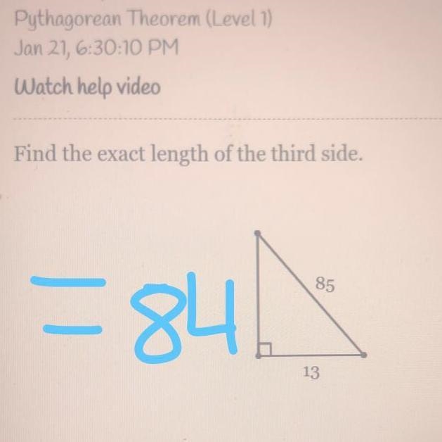 Find the exact length of the third side. 85 13-example-1