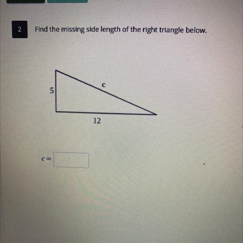 Find the missing length of the right triangle below-example-1