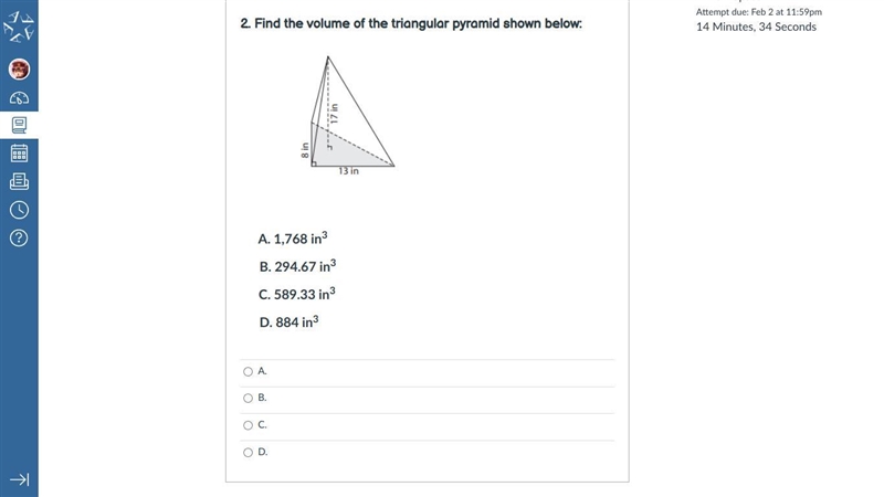 Find the volume of the triangular pyramid shown below-example-1