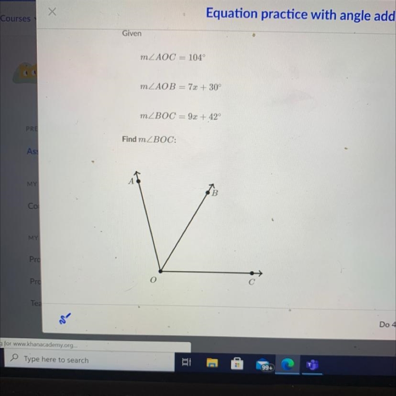 Equation practice with angle addition-example-1