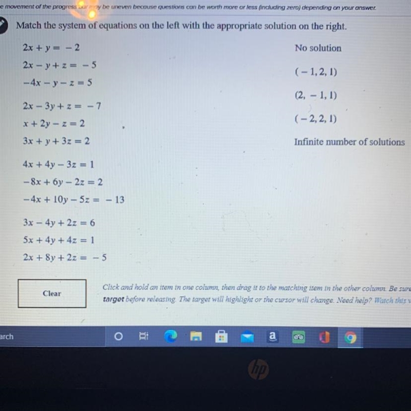 MATCH THE SYSTEM OF EQUATIONS ON THE LEFT WITH THE APPROPRIATE SOLUTION ON THE RIGHT-example-1