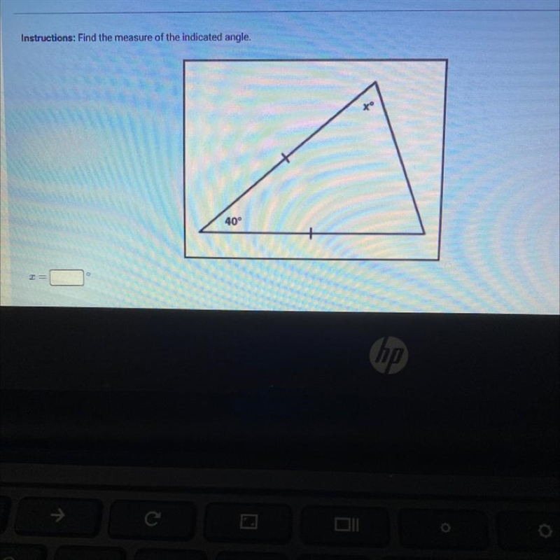 Find the measure of the indicated angle measurements-example-1