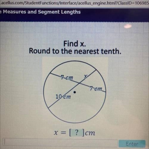 I urgently need help!! angle measures and segments find x round to the nearest tenth-example-1