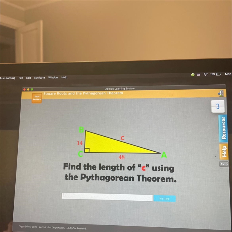 Find the length of "c" using the Pythagorean Theorem.-example-1