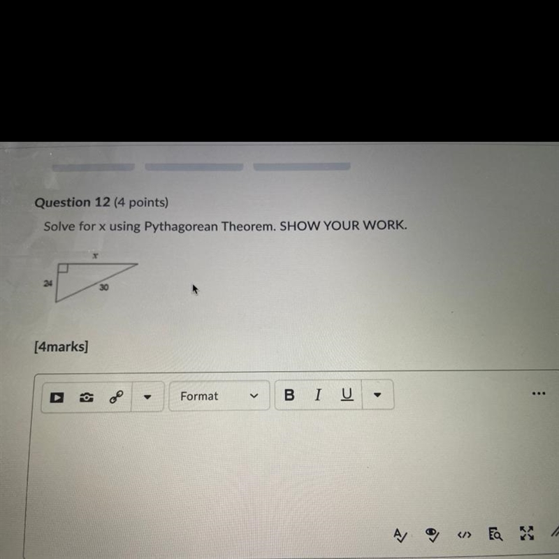 Solve for x using Pythagorean Theorem. SHOW YOUR WORK. 24 30-example-1