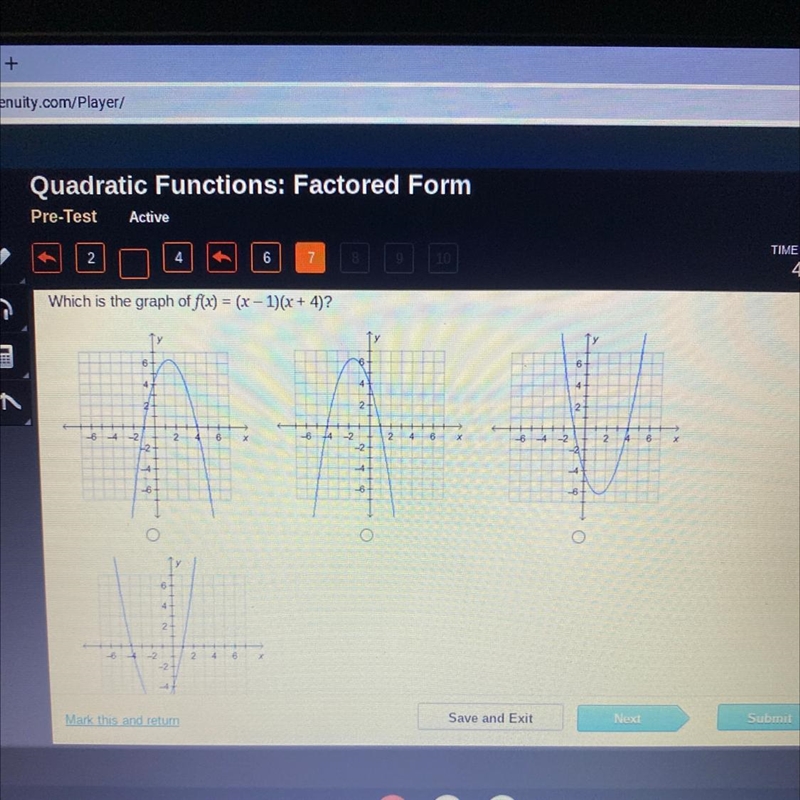 Which is the graph of f(x) = (x - 1)(x + 4)? 6 4 2 2 22 2 4 6 2 B42 2 O O 4 2 2-example-1