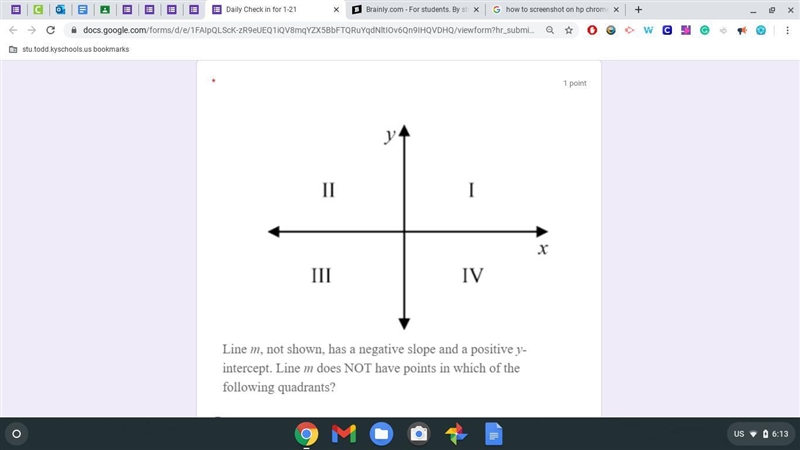 HELP QUICK!!! Line m, not shown, has a negative slope and a positive y-intercept. Line-example-1