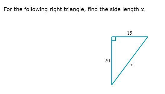 For the following right triangle, find the side length .-example-1