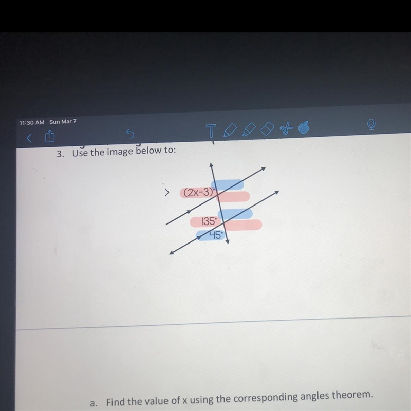 Find the value of x using the corresponding angles theorem.-example-1