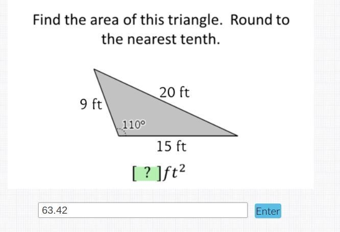 Find the area of the triangle round to the nearest tenth = 63.42-example-1