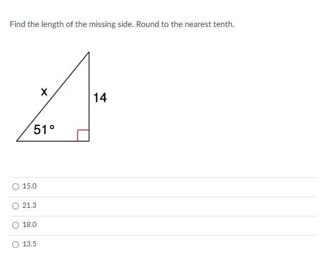 Find the length of the missing side. Round to the nearest tenth. Find the length of-example-1