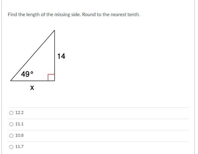 Find the length of the missing side. Round to the nearest tenth. Find the length of-example-2