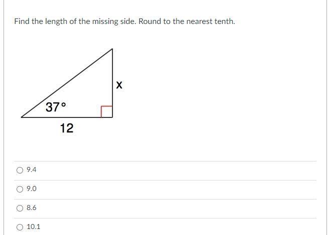 Find the length of the missing side. Round to the nearest tenth. Find the length of-example-3