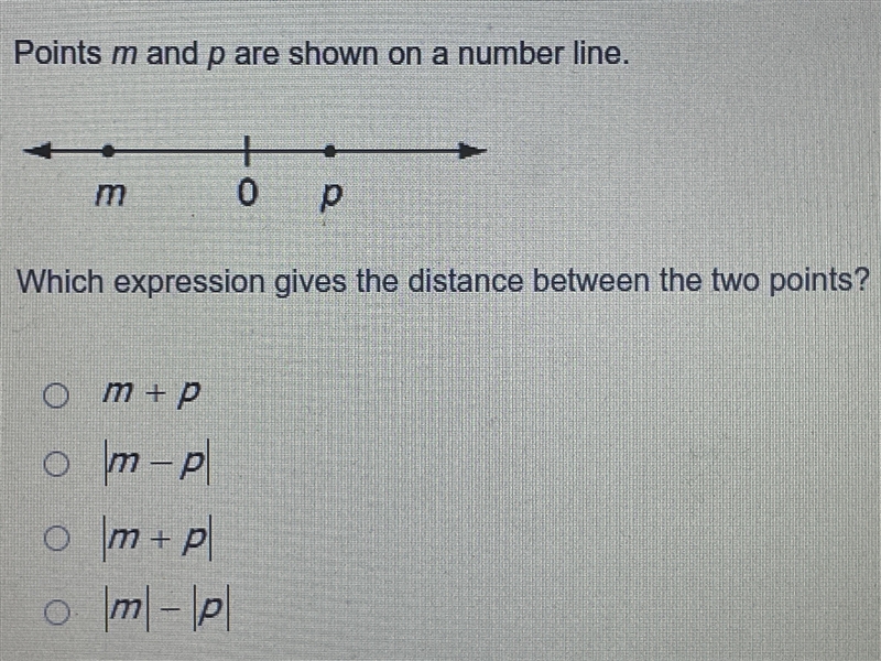 Points M and P or shown on the number line which expression gives the distance between-example-1