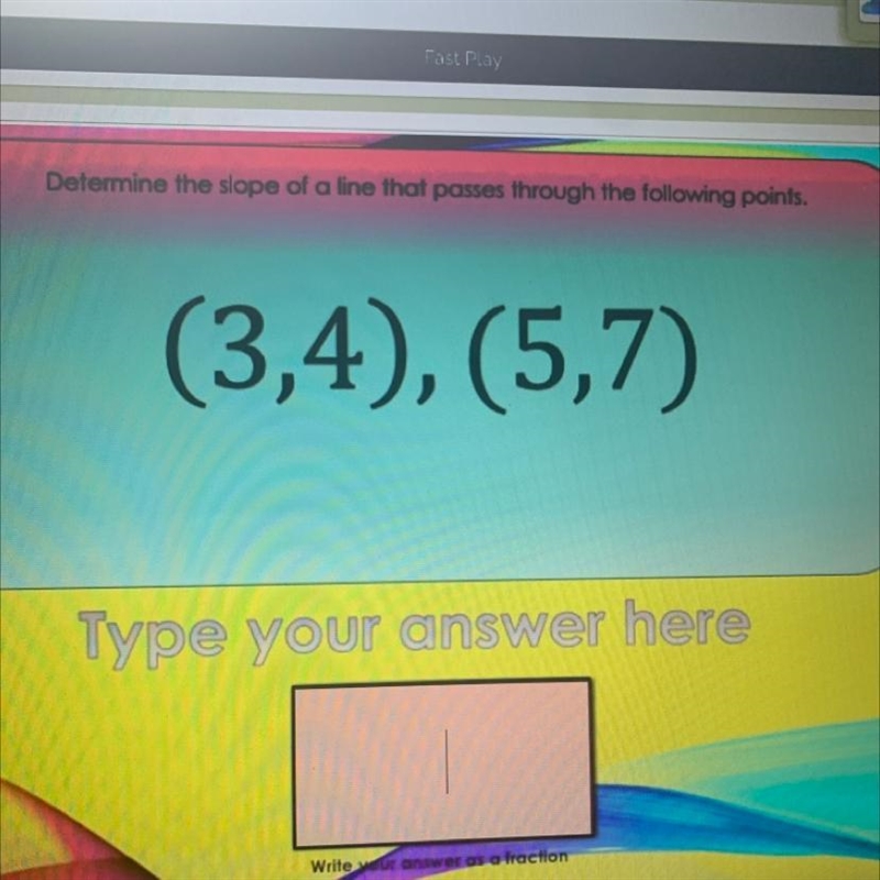 Determine the slope of a line that passes through the following points. (3,4), (5,7)-example-1