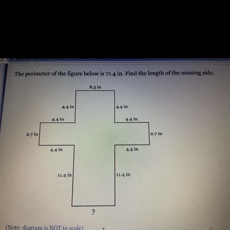 The perimeter of the figure below is 71.4 in. Find the length of the missing side-example-1