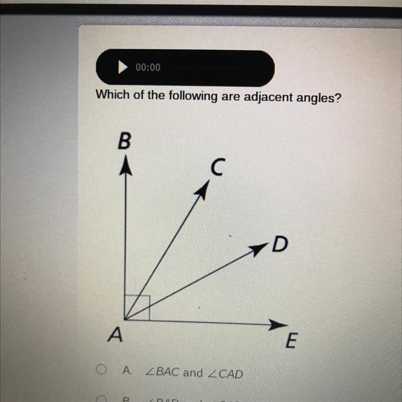 Which of the following are adjacent angles?-example-1