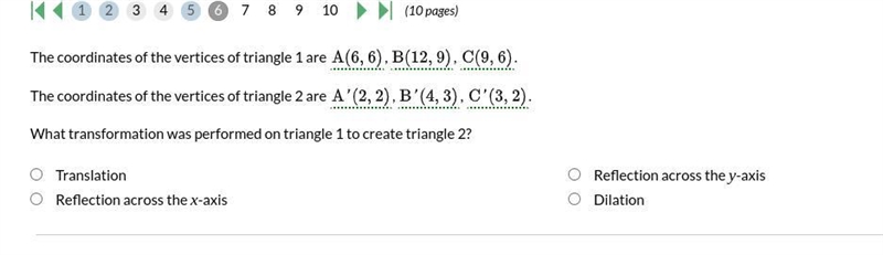 The coordinates of the vertices of triangle 1 are A(6,6), B(12.9), C(9,6). The coordinates-example-1