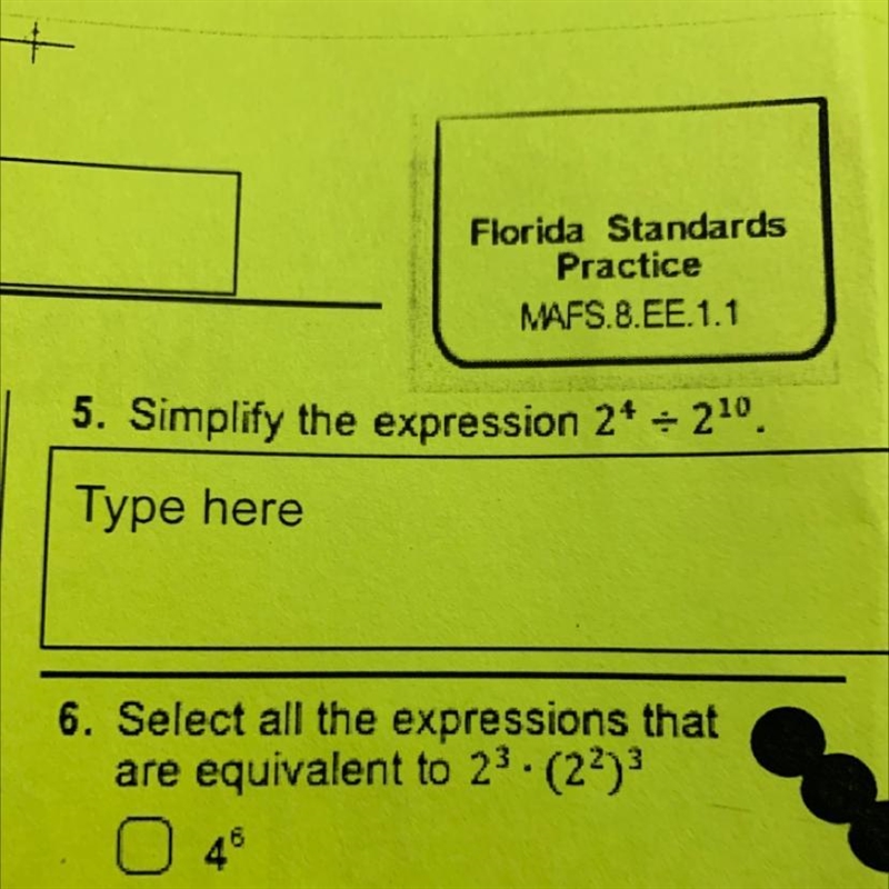 Hey guys I need help again please.. it’s question number 5 Simplify the expression-example-1