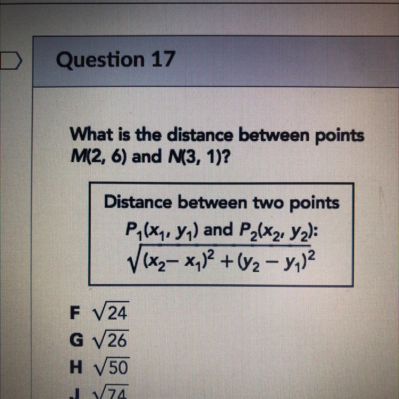 What is the distance between points M(2, 6) and N(3, 1)?-example-1