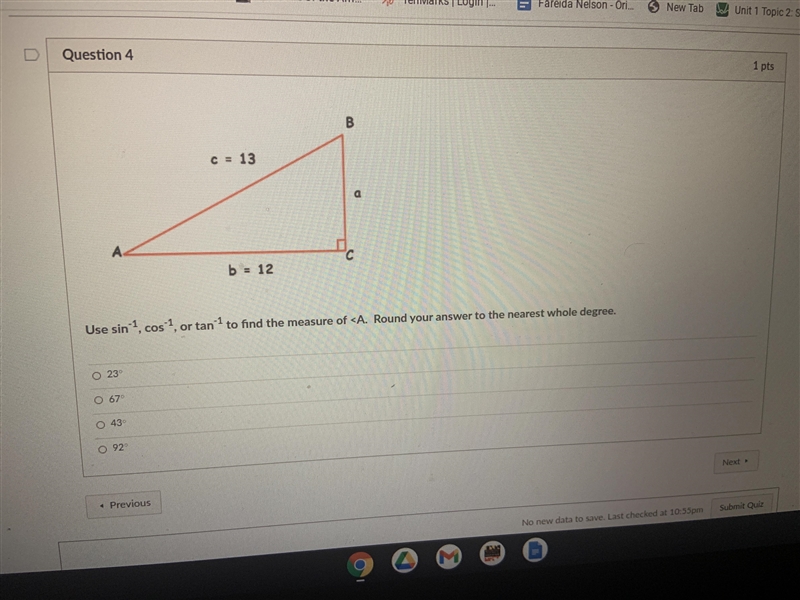 Use sin -1, cos -1 or tan -1 to find the measure of-example-1