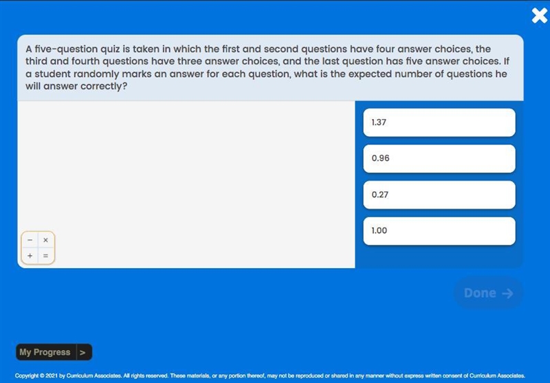 a five-question quiz is taken in which the first and second questions have four answer-example-1