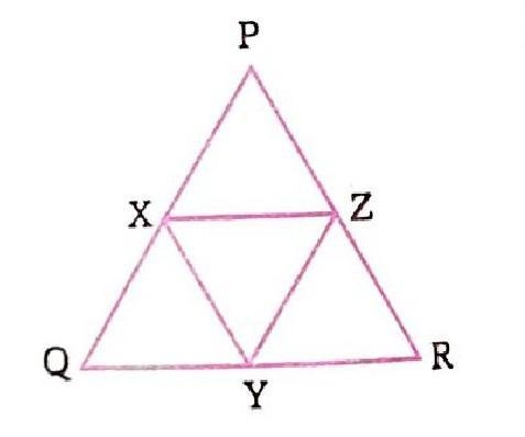 In the adjoining equilateral triangle PQR , X , Y and Z are the middle points of the-example-1