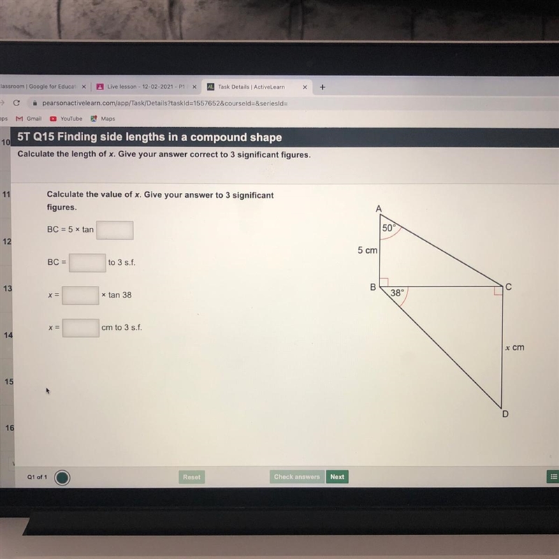 10 X 5T Q15 Finding side lengths in a compound shape Calculate the length of x. Give-example-1