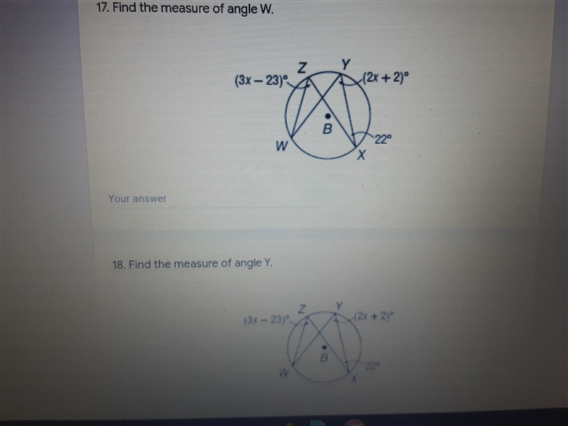 Find the measures of angle W and Y-example-1