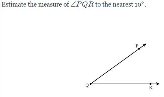 Estimate the measure of ∠PQR to the nearest 10 degree-example-1