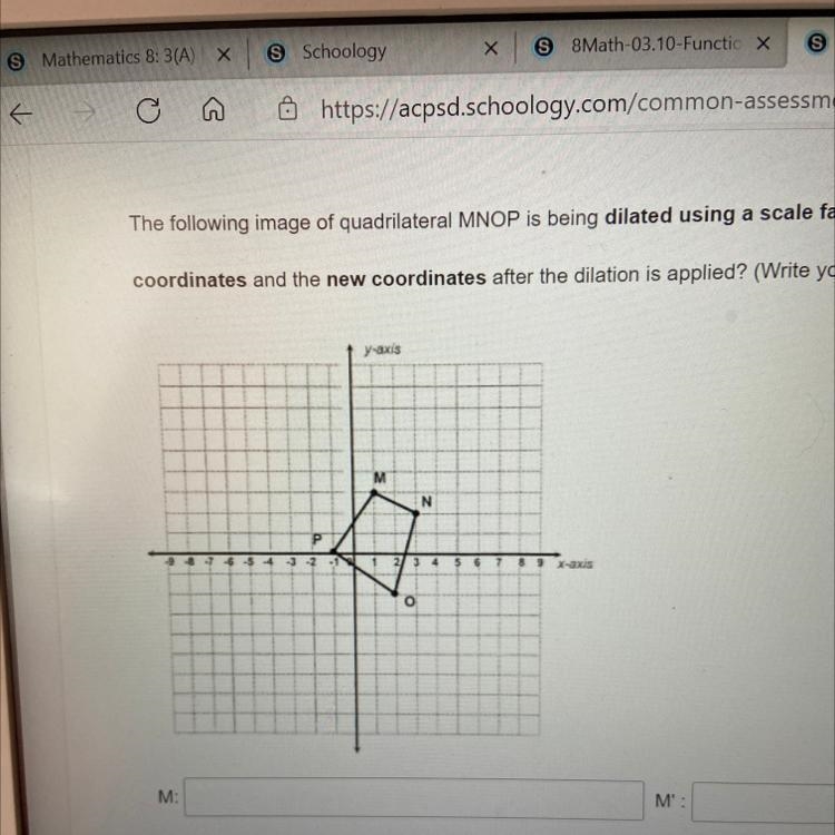 The following image of quadrilateral MNOP is being dilated using a scale factor of-example-1