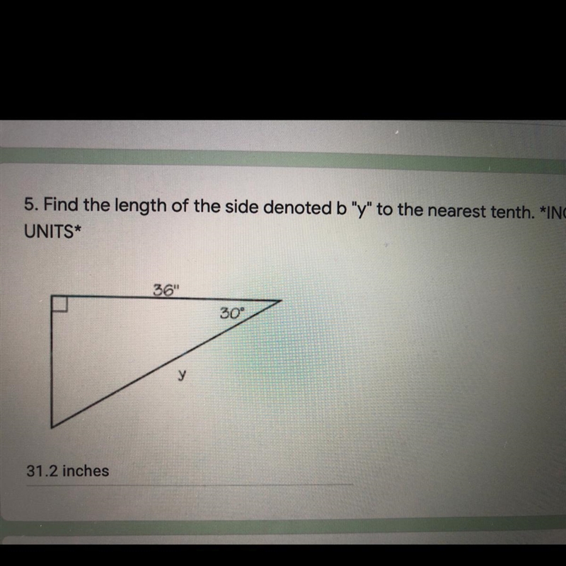 5. Find the length of the side denoted b "y" to the nearest tenth.-example-1