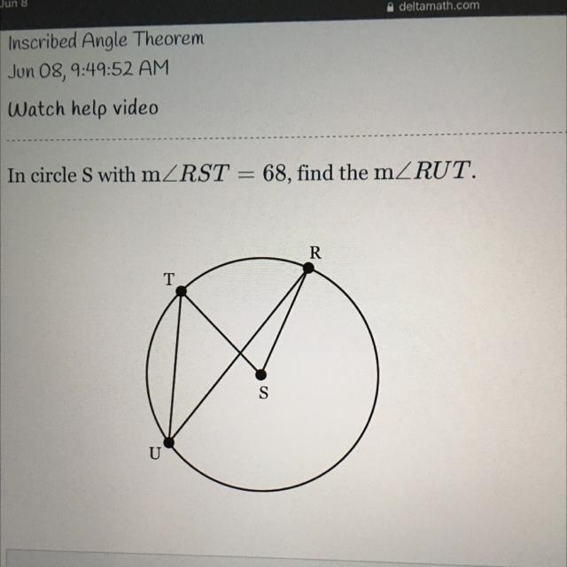 In circle S with mRST = 68, find the mRUT.-example-1