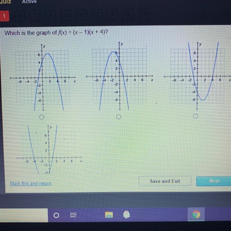 Which is the graph of f(x) = (x - 1)(x + 4)?-example-1