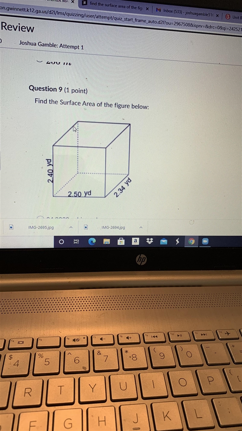 What is the Surface Area of the figure below? A. 268 square inches B. 134 square inches-example-1